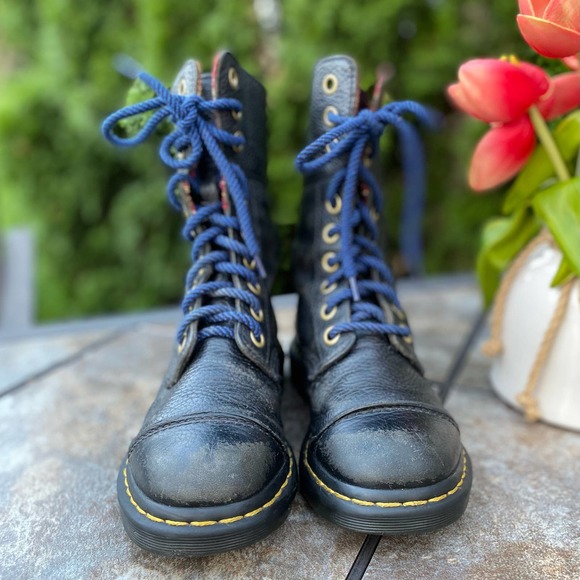 Dr Martens Black Leather Aimilita Tall Lace Up Moto Boots Size 6 - Picture 2 of 13